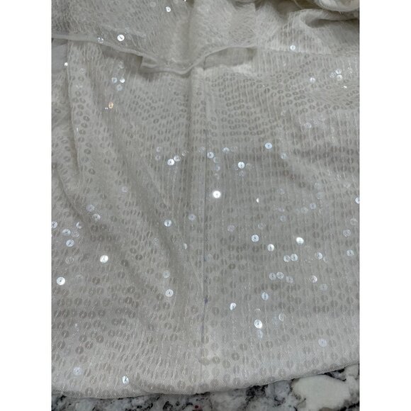 Mac Duggal Ruffle One Shoulder Sequin Mini Cocktail Dress White Womens 4 - Picture 9 of 11